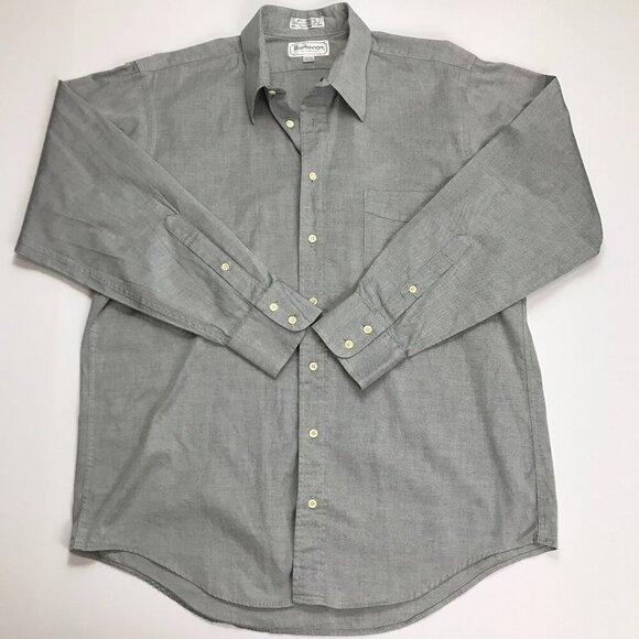 Burberrys Men 80s Two Ply Oxford 100% Cotton 16.5 - 34 Button Gray Shirt - Picture 2 of 5